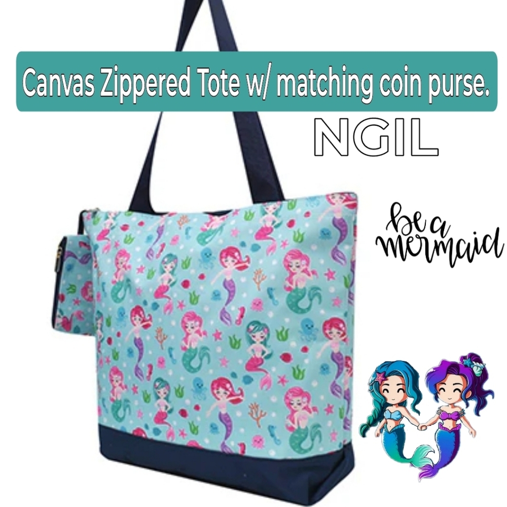🧜‍♀️ Mermaid NGIL Canvas Tote Bag 5 🌟 rating for beach, pool, every